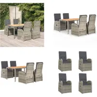 vidaXL 5 tlg. Garten Essgruppe mit Kissen Grau Poly Rattan - Garten Essgruppe - Garten Essgruppen - Essgruppe - Essgruppe Terrasse