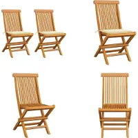 vidaXL Gartenstühle mit Cremeweißen Kissen 2 Stk. Massivholz Teak - Gartenstuhl - Gartenstühle - Holz-Gartenstuhl - Holz-Gartenstühle