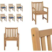 vidaXL Gartenstühle 6 Stk. mit Königsblauen Kissen Massivholz Teak - Gartenstuhl - Gartenstühle - Gartensessel - Holzstuhl