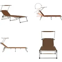 vidaXL Klappliege mit Sonnenschutz Aluminium und Textilene Braun - Gartenliege - Gartenliegen - Sonnenliege - Sonnenliegen