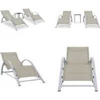 vidaXL Sonnenliegen 2 Stk. mit Tisch Aluminium Cremeweiß - Gartenliege - Gartenliegen - Sonnenliege - Sonnenliegen