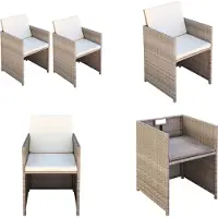 vidaXL Gartenstühle 2 Stk. mit Polstern und Kissen Poly Rattan Beige - Gartenstuhl - Gartenstühle - Garten-Essstuhl - Garten-Essstühle
