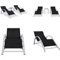 vidaXL Sonnenliegen 2 Stk. mit Tisch Aluminium Schwarz - Gartenliege - Gartenliegen - Sonnenliege - Sonnenliegen