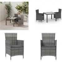 vidaXL 3-tlg. Garten-Essgruppe mit Kissen Poly Rattan Grau