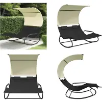 vidaXL Doppel Schaukelliege mit Sonnendach Schwarz und Creme - Doppel-Sonnenliege - Doppel-Sonnenliegen - Doppel-Schaukelliege - Gartenliege