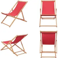 vidaXL Klappbarer Strandstuhl Stoff und Holzrahmen Rot - Strandstuhl - Strandstühle - Campingstuhl - Campingstühle