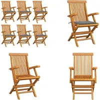 vidaXL Gartenstühle mit Grauen Kissen 6 Stk. Massivholz Teak - Gartenstuhl - Gartenstühle - Gartenstuhl Holz - Gartenstuhl Massivholz