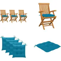 vidaXL Gartenstühle mit Hellblauen Kissen 3 Stk. Massivholz Teak - Gartenstuhl - Gartenstühle - Gartenstuhl Holz - Gartenstuhl Massivholz
