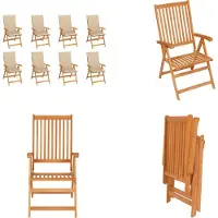 vidaXL Garten Liegestühle mit Kissen 8 Stk. Massivholz Teak - Gartenstuhl - Gartenstühle - Garten-Liegestuhl - Garten-Liegestühle