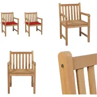 vidaXL Gartenstühle 2 Stk. mit Roten Kissen Massivholz Teak - Gartenstuhl - Gartenstühle - Gartensessel - Holzstuhl
