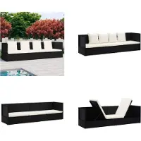 vidaXL Garten Sofabett mit Kissen Poly Rattan Schwarz - Gartenbett - Gartenliege - Sonnenliege - Garten Sofabett