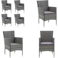 vidaXL Garten Essstühle 4 Stk. Poly Rattan Grau - Gartenstuhl - Gartenstühle - Gartensessel - Essstuhl