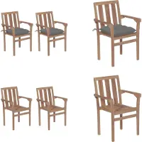 vidaXL Gartenstühle 2 Stk. mit Grauen Kissen Massivholz Teak - Gartenstuhl - Gartenstühle - Holz-Gartenstuhl - Holz-Gartenstühle