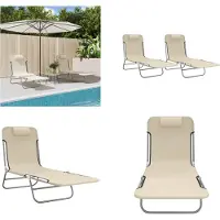 vidaXL Sonnenliegen Klappbar 2 Stk. Creme Textilene und Stahl