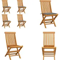 vidaXL Gartenstühle mit Grauen Kissen 4 Stk. Teak Massivholz - Gartenstühle