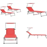 vidaXL Klappbare Sonnenliegen mit Dach 2 Stk. Aluminium Textilene Rot - Gartenliege - Gartenliegen - Sonnenliege - Sonnenliegen