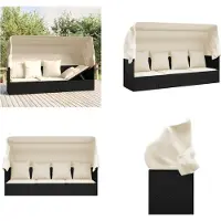 vidaXL Outdoor Loungebett mit Dach und Kissen Schwarz Poly Rattan - Outdoor Loungebett - Outdoor Loungebetten - Gartenmöbel - Terrassenmöbel