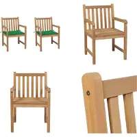 vidaXL Gartenstühle 2 Stk. mit Grünen Kissen Massivholz Teak - Gartenstuhl - Gartenstühle - Gartensessel - Holzstuhl