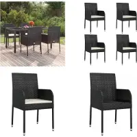 vidaXL Gartenstühle mit Kissen 4 Stk. Poly Rattan Schwarz - Gartenstuhl - Gartenstühle - Gartenmöbel - Outdoor Möbel