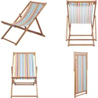 vidaXL Klappbarer Strandstuhl Stoff und Holzrahmen Mehrfarbig - Strandstuhl - Strandstühle - Campingstuhl - Campingstühle