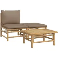 vidaXL 3-tlg. Garten-Lounge-Set mit Taupe Kissen Bambus