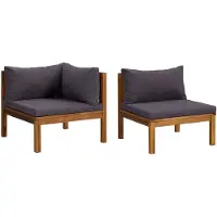 vidaXL 2-tlg. Sofa-Set mit Dunkelgrauen Kissen Akazie Massivholz