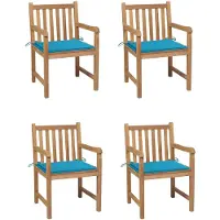 vidaXL Gartenstühle 4 Stk. mit Blauen Kissen Massivholz Teak