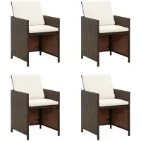 vidaXL Garten-Essstühle mit Kissen 4 Stk. Braun Poly Rattan