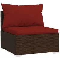 vidaXL Garten-Mittelsofa mit Kissen Braun Poly Rattan