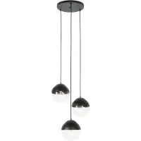 QAZQA Retro-Hängelampe schwarz mit klarem Glas, rund, 3-flammig – Eclipse