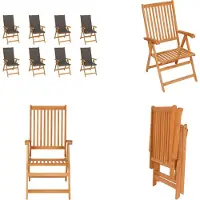 vidaXL Garten Liegestühle mit Kissen 8 Stk. Massivholz Teak - Gartenstuhl - Gartenstühle - Garten-Liegestuhl - Garten-Liegestühle
