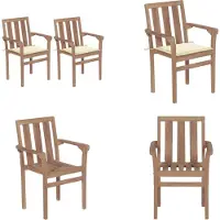 vidaXL Gartenstühle 2 Stk. mit Cremeweißen Kissen Teak Massivholz - Gartenstuhl - Gartenstühle - Holz-Gartenstuhl - Holz-Gartenstühle