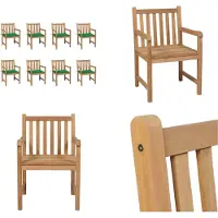 vidaXL Gartenstühle 8 Stk. mit Grünen Kissen Massivholz Teak - Gartenstuhl - Gartenstühle - Gartensessel - Holzstuhl