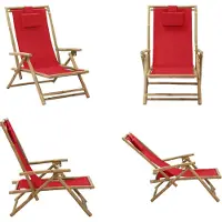 vidaXL Verstellbarer Relaxstuhl Rot Bambus und Stoff - Relaxsessel - Klappstuhl - Klappstühle - Stuhl