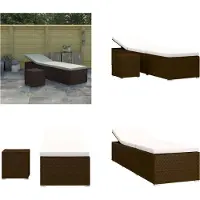 vidaXL Sonnenliege mit Auflage und Teetisch Poly Rattan Braun - Sonnenliege - Sonnenliegen - Gartenliege - Gartenliegen