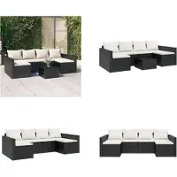 vidaXL 2-tlg. Garten-Lounge-Set mit Kissen Schwarz Poly Rattan