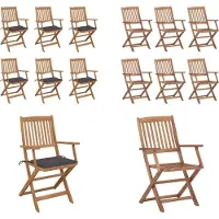 vidaXL Klappbare Gartenstühle 6 Stk. mit Kissen Massivholz Akazie - Gartenstuhl - Gartenstühle - Gartensessel - Klappstuhl