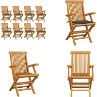 vidaXL Gartenstühle mit Anthrazit Kissen 8 Stk. Massivholz Teak - Gartenstuhl - Gartenstühle - Gartenstuhl Holz - Gartenstuhl Massivholz