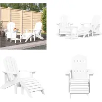 vidaXL Adirondack Gartenstühle mit Hocker & Tisch HDPE Weiß - Gartenstuhl - Gartenstühle - Outdoor Stuhl - Gartensessel