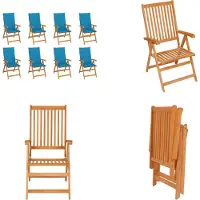 vidaXL Garten Liegestühle mit Kissen 8 Stk. Massivholz Teak - Gartenstuhl - Gartenstühle - Garten-Liegestuhl - Garten-Liegestühle