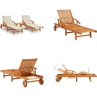 vidaXL Sonnenliegen 2 Stk. mit Tisch und Auflagen Massivholz Akazie - Gartenliege - Gartenliegen - Sonnenliege - Sonnenliegen