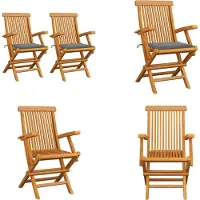vidaXL Gartenstühle mit Grauen Kissen 2 Stk. Massivholz Teak - Gartenstuhl - Gartenstühle - Gartenstuhl Holz - Gartenstuhl Massivholz