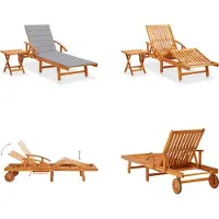 vidaXL Sonnenliege mit Tisch und Auflage Akazie Massivholz - Sonnenliege Mit Tisch - Sonnenliegen Mit Tischen - Holz-Sonnenliege Mit Tisch - Holz-Sonnenliegen Mit Tischen