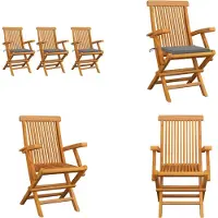 vidaXL Gartenstühle mit Grauen Kissen 3 Stk. Massivholz Teak - Gartenstuhl - Gartenstühle - Gartenstuhl Holz - Gartenstuhl Massivholz