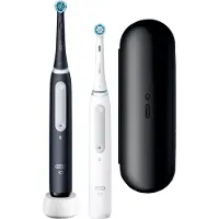 Oral-B iO Series 4 Duo, Erwachsener, Vibrierende Zahnbürste, Tägliche Pflege, Sensibel, Super sensitive, Whitening, Schwarz, Weiß, 2 min, Rund