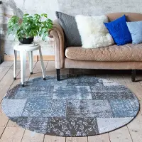 FRAAI Teppich Patchwork Rund - Dreams Grau Blau Ø 90 cm