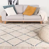 FRAAI Teppich Hochflor - Grand Lines Creme Blau 80x150 cm