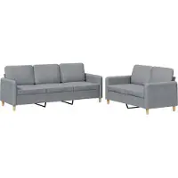 vidaXL 2-tlg. Sofagarnitur mit Kissen Hellgrau Stoff