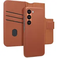 Accezz Samsung Galaxy S23 Hülle - Echtes Leder - - 2 in 1 Case/Klapphülle - Braun
