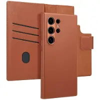 Accezz Samsung Galaxy S24 Ultra Hülle - Echtes Leder - - 2 in 1 Case/Klapphülle - Braun